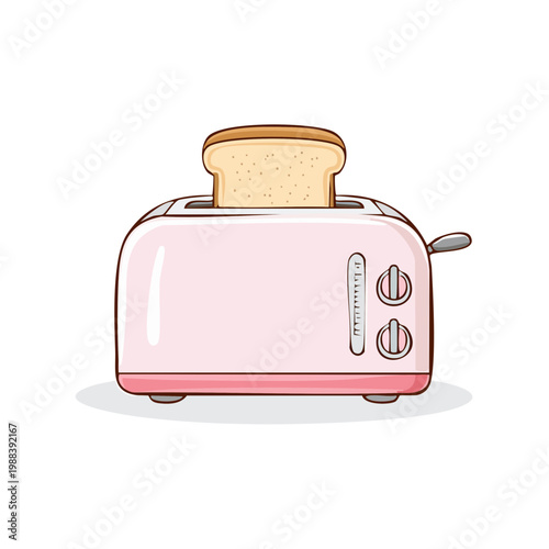 Cute pink retro toaster with golden brown toast popping up for breakfast or snack