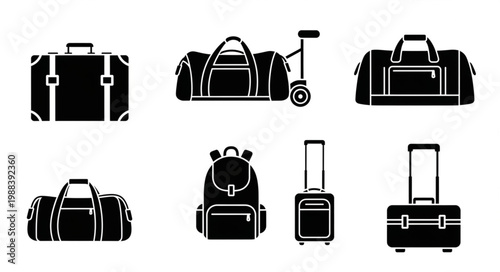 Collection of various travel bags and luggage icons.