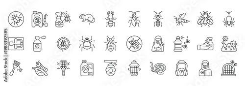 Pest Control Icon set Collection in Line Style. insecticide, hygiene, bugs, rat, termite, pesticide, animal