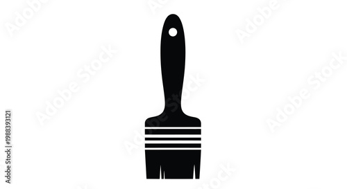 A simple black silhouette of a paintbrush featuring a wooden handle and bristle head high quality