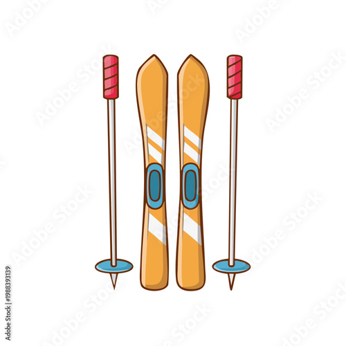 Winter Ski Equipment with Poles Ready for Snow Adventure