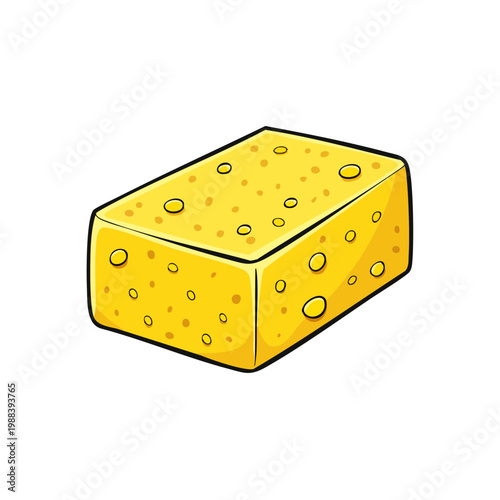 Yellow cleaning sponge with round holes and clean lines isolated on white background