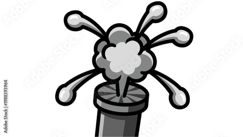 Cartoon explosion emanating from a pipe or cannon