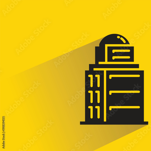 apartment and office tower icon with shadow on yellow background