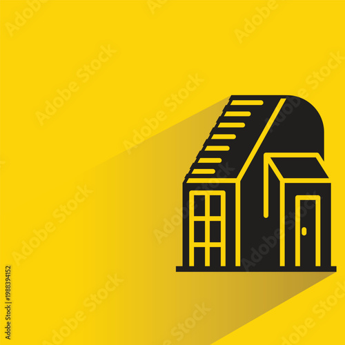 apartment and office tower icon with shadow on yellow background