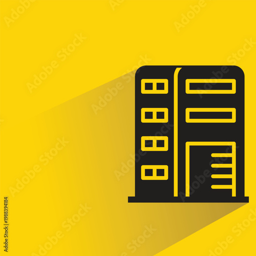apartment and office tower icon with shadow on yellow background