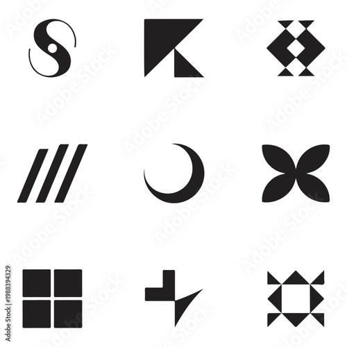Collection of modern geometric shapes and abstract symbols