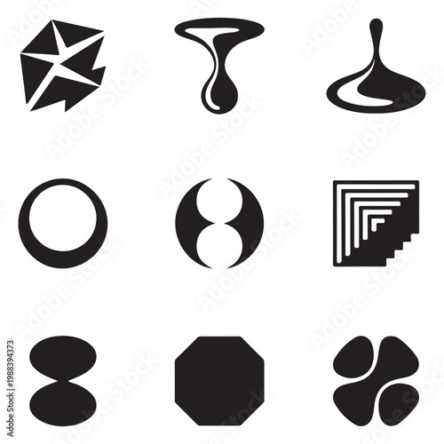 Collection of nine unique black geometric shapes