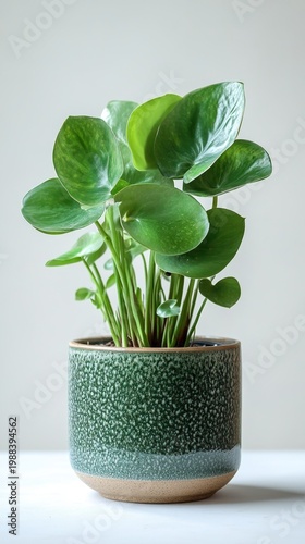 Pothos Plant in Speckled Ceramic Pot on White Background