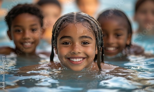 Smiling Children Playing in Swimming Pool - Summer Fun
