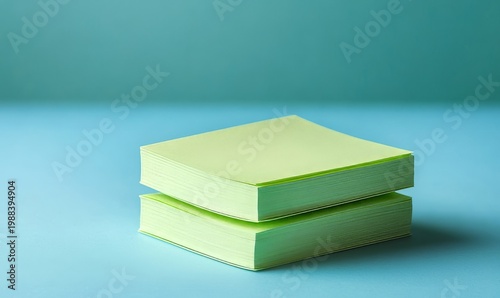 Stack of Green Sticky Notes on Blue Background