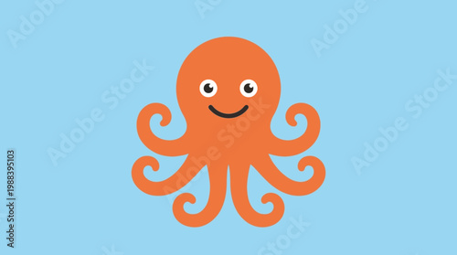 Smiling orange octopus cartoon character.