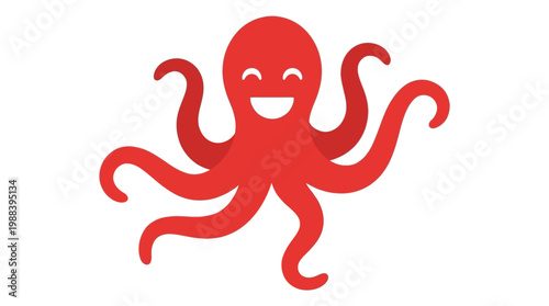 A cheerful red cartoon octopus smiling.