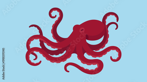 A red octopus on blue background.