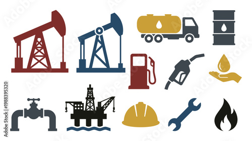 Oil and gas industry icons and symbols.