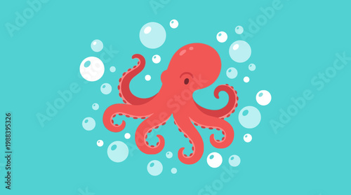 Colorful illustration of an octopus underwater.