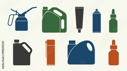Colorful icons of various liquid containers.
