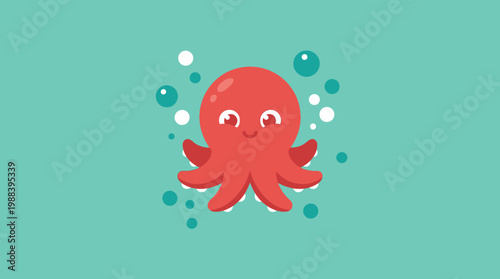A cartoon octopus in water bubbles.