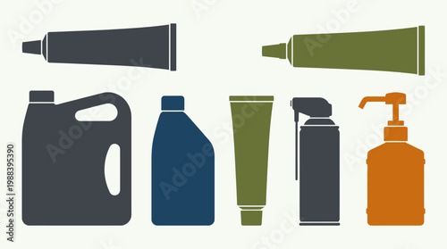 Collection of various cosmetic and chemical containers.