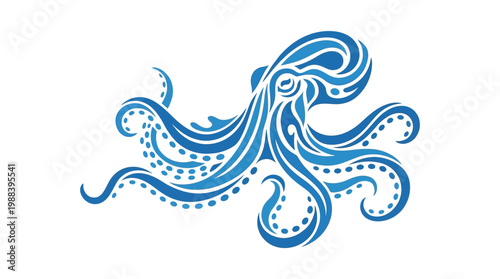 Vibrant blue octopus graphic illustration design.