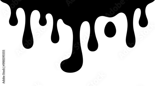 Black paint dripping down on white background.