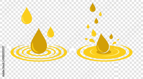 Golden liquid droplets falling and rippling.