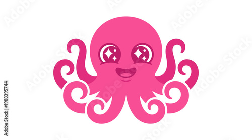A cute pink cartoon octopus smiling.