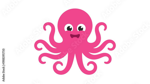 A cute pink cartoon octopus smiling.