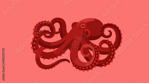 Red octopus on pink background illustration.