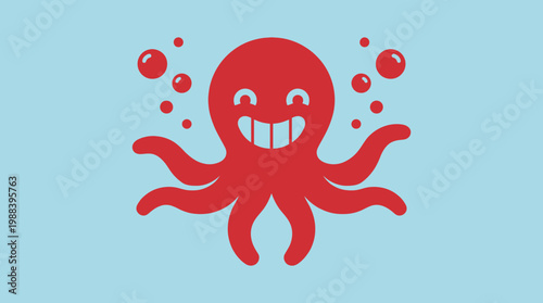 A cheerful red octopus cartoon character.