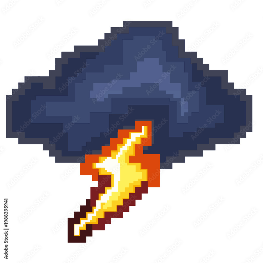 Fototapeta premium Pixel Art Thunderstorm Cloud Lightning Weather Icon