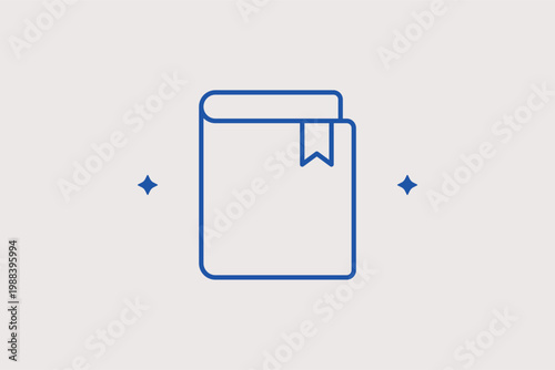 Bound book with bookmark line icon for academic study and digital library resources. Educational Vector Illustration for online learning platforms and bookstore website branding.