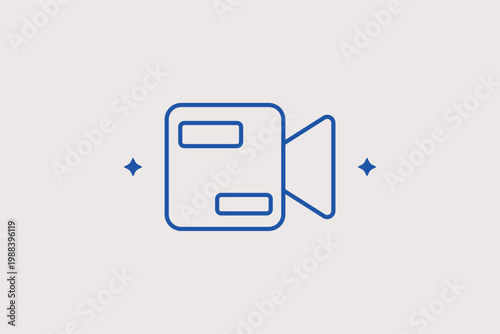 Video camera camcorder line icon for digital movie production and vlog recording sessions. Cinematic Vector Illustration for film festival promotions and video editing software interfaces.
