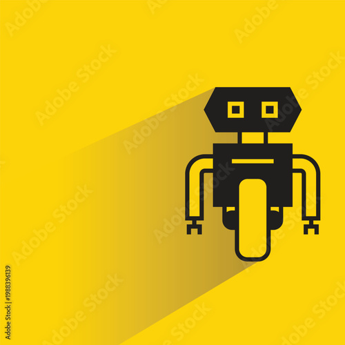 droid and humanoid robot with shadow on yellow background