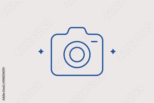 Classic photo camera line icon for digital imaging and photography portfolio websites. Simple Vector Illustration for media production apps and social gallery interfaces.