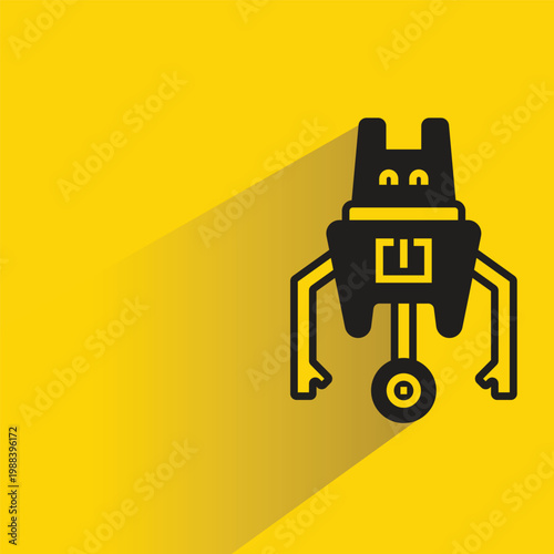 droid and humanoid robot with shadow on yellow background