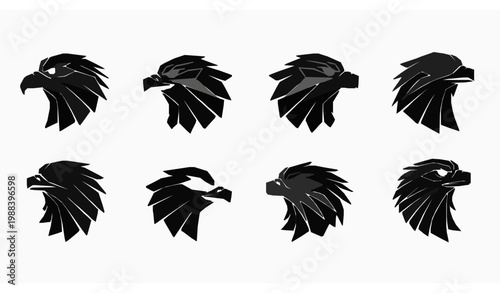 Geometric eagle head logo vector set with abstract bird mascot icons for esports branding and modern design