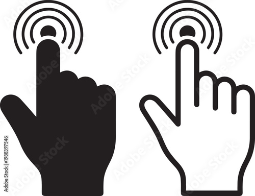 Two black silhouette hands pointing and touching with finger gestures