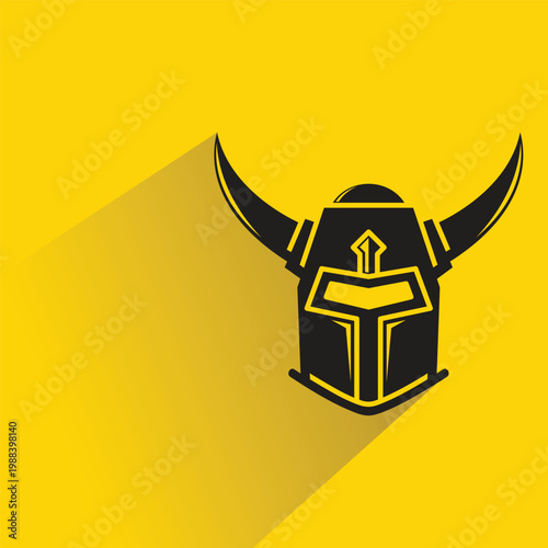 Viking helmet icon with shadow yellow background