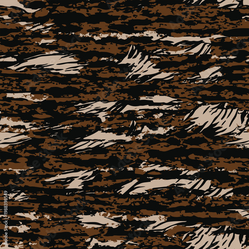 Tiger stripe seamless pattern. Hunting camouflage stripes design. Digital camo background