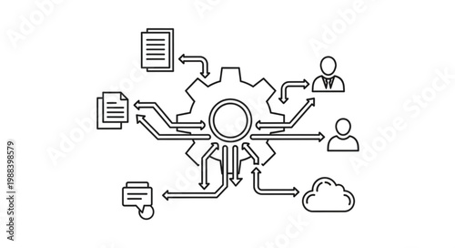 Abstract concept of data flow and processing in a system.