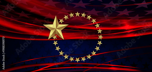 US Independence Day. Abstract wavy design with stars.
