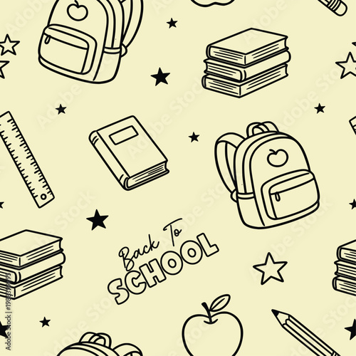 Colorful Back to School Seamless Pattern with Education Elements Vector Background