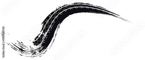 Tire track. Car, bike, motorcycle tyre mark with grunge effect isolated on white background. Wheel footprint on the road. Top view of rubber protector mark