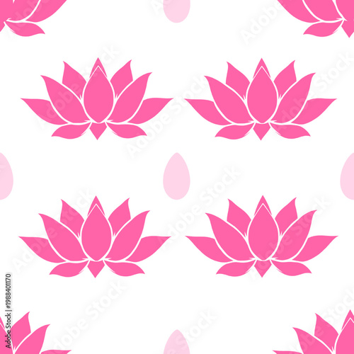 Seamless pattern of pink lotus flowers isolated on transparent background with clean repeating layout ideal for overlays fabric packaging and digital design
