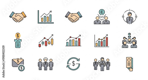Business Icons Set Representing Growth and Success.
