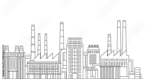 Industrial factory skyline silhouette sketch drawing.