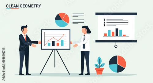 Business professionals presenting data charts and graphs during a meeting.