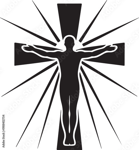 Jesus Christ crucifixion silhouette with sunburst rays, crucifixion
