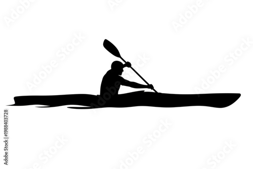 Kayaking Silhouette: An outline of a person skillfully maneuvers a kayak with a paddle, capturing the essence of water adventure and recreational exploration.